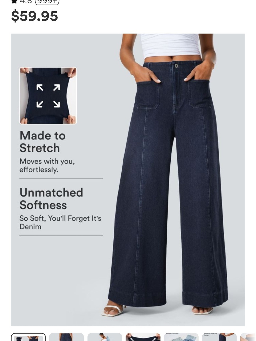 HALARA Wide-Leg Stretch Jeans - Dark Blue Indigo